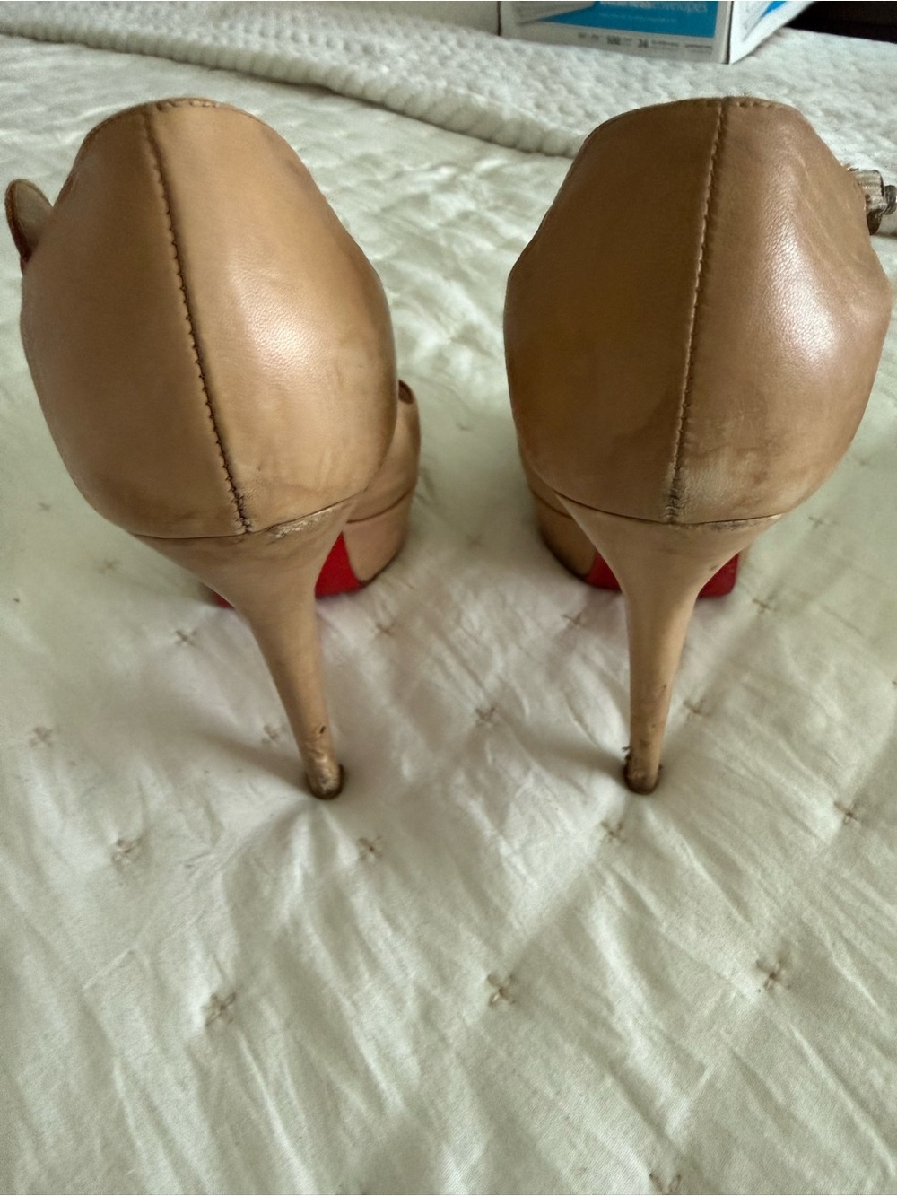 Christian Louboutin Beige Leather Ankle-Strap Heels with Red Soles - Picture 5 of 8